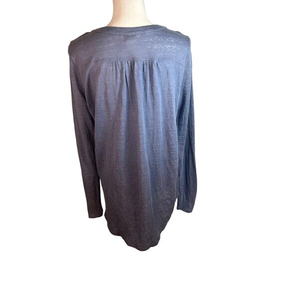 Sundance blue Honey Creek Linen Pintuck Henley Shirttail Hem Long Sleeve M - Picture 5 of 7